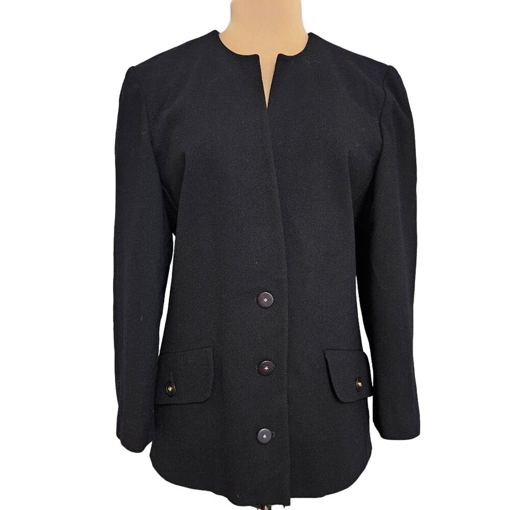 Gloria Sachs Blazer Womens Size 12‎ Black Wool Corpcore Career Jacket Workwear